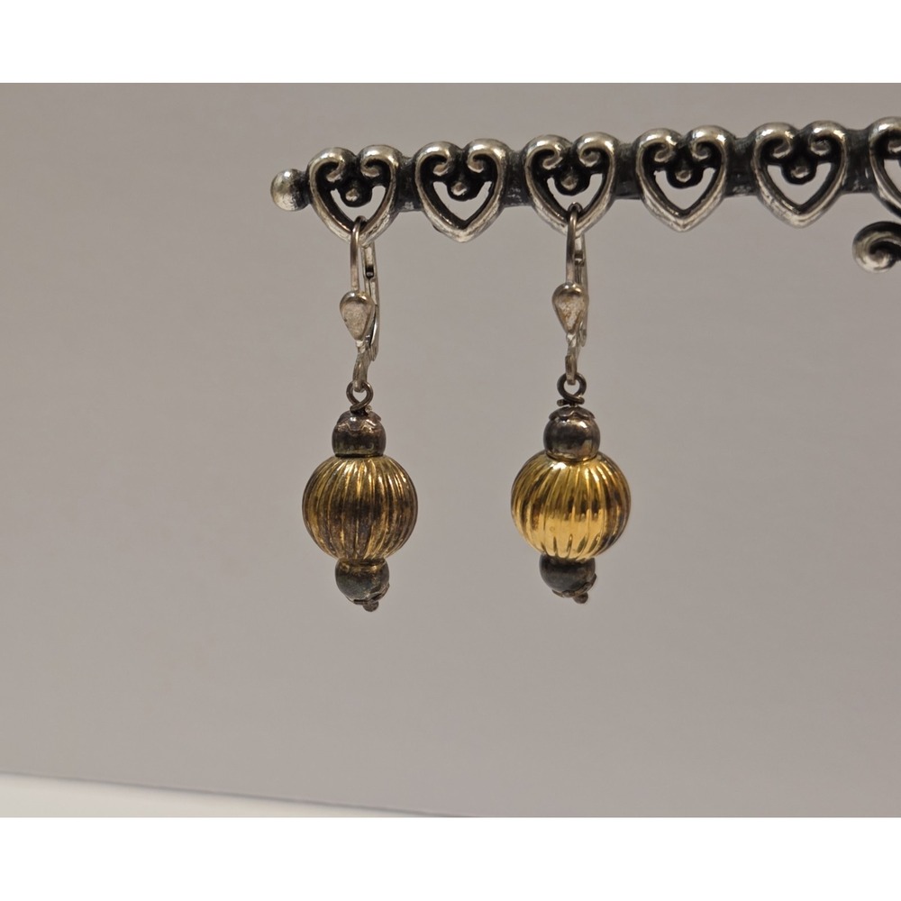 Vintage Milor Italy Sterling Silver Two Tone Fluted Ball Dangle Earrings 925